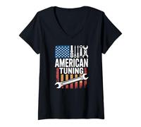 Women's American Tuning Car Tuning Mechanic Tools V-Neck T-Shirt