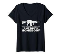 Womens American US Flag Assault Sniper Rifle Machine Gun Firearms V-Neck T-Shirt