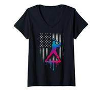 Womens American USA Flag Baseball 101 Ice Cream Baseball Drip V-Neck T-Shirt