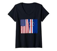 Womens American USA Flag Cabo Verde Flag Pride Verdian Cape Verde V-Neck T-Shirt