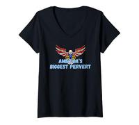 Women's America's Biggest Pervert with Patriotic Eagle Flag V-Neck T-Shirt