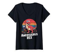 Womens Amerisaurus Rex Patriotic Dinosaur Fun V-Neck T-Shirt