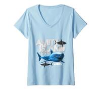Womens Amity Island 1975 Jaws 2025 Shark Adventure V-Neck T-Shirt
