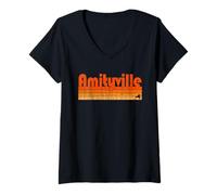 Womens Amityville, New York Retro 80s Style V-Neck T-Shirt