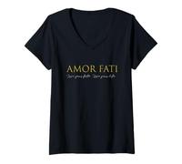 Womens Amor Fati Love of Fate Stoic Philosophy Latin Quote Top V-Neck T-Shirt