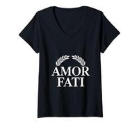 Womens Amor Fati Stoic Philosophy Design with Laurel Wreath V-Neck T-Shirt