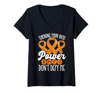 Womens AMPS Awareness Turning Pain Into Power Orange Ribbon V-Neck T-Shirt