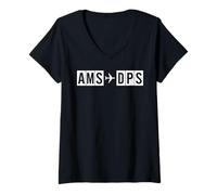 Women's AMS DPS Flight Route Amsterdam to Bali Air Codes V-Neck T-Shirt