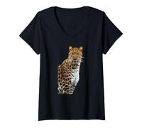 Women's Amur Leopard Endangered Big Cat V-Neck T-Shirt