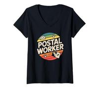 Women's an Awesome Postal Worker Dodging paw Prints on the Route V-Neck T-Shirt