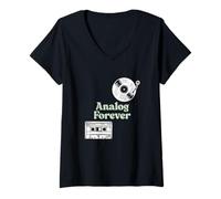 Womens Analog Forever Music Cassette Vinyl Retro Vintage Sound V-Neck T-Shirt