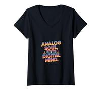 Women's Analog Soul Digital Mind Retro Cassette Vibes V-Neck T-Shirt