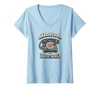 Women's Analog Soul in a Digital World Rotary Phone Nostalgia V-Neck T-Shirt