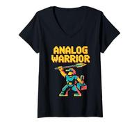 Womens Analog Warrior Pop Culture Retro Video Game V-Neck T-Shirt