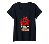 Women's Anarchy in the Streets - Bold Punk Rock Anarchist V-Neck T-Shirt