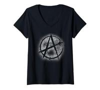 Women's Anarchy Symbol - Distressed Stencil Anarchist V-Neck T-Shirt