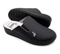 Women's Anatomical Genuine Leather Slippers Orthopaedic Shoes with Adjustable Elastic Clogs Made in Italy, blue, 6 UK