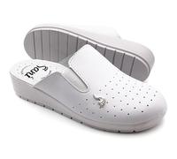 Women's Anatomical Genuine Leather Slippers Orthopaedic Shoes with Adjustable Elastic Clogs Made in Italy, White, 8.5 UK