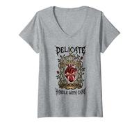 Women's Anatomical Heart Birdcage Gothic Rose Delicate Handle Care V-Neck T-Shirt
