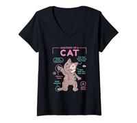 Women's Anatomy of A Cat Funny Infographic Grey Tabby V-Neck T-Shirt
