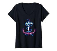 Womens Anchor Womens Nautical Anchor V-Neck T-Shirt