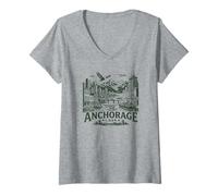Women's Anchorage Alaska Skyline Harbor Mountain Adventure Design V-Neck T-Shirt