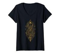 Womens Ancient Egypt Anubis God Sacred Geometry Egyptian V-Neck T-Shirt