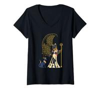 Womens Ancient Egyptian Cat Goddess Bastet Egypt Crescent Moon V-Neck T-Shirt