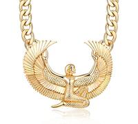 Women's Ancient Egyptian Gold Goddess Isis Choker Necklace Hip Hop Chunky Chain Witch Wing Pendant Costume Cocktail Jewelry, Gold Plated, No Gemstone,
