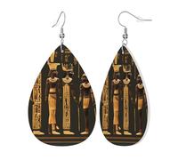 Womens Ancient Egyptian Hieroglyph Print Leather Earrings Teardrop Dangle Earrings Jewelry Outfits Accessories