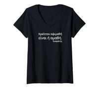 Womens Ancient Greek Philosophy - Socrates Quote - Attic Greek V-Neck T-Shirt