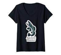 Women's Ancient Hunter Northern Pike Fish Vintage Angling V-Neck T-Shirt