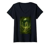 Womens Ancient Jungle Temple Ruins Overgrown Fantasy Adventure V-Neck T-Shirt