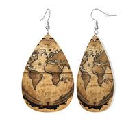 Womens Ancient Map World Globe Print Leather Earrings Teardrop Dangle Earrings Jewelry Outfits Accessories