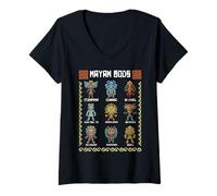 Womens Ancient Mayan Gods Aztec Civilization Mythology Deities V-Neck T-Shirt