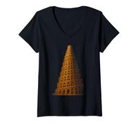 Womens Ancient Tower of Babylon Illustration V-Neck T-Shirt