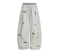 Women's and Men's Baggy Trousers with Embroidered Kawaii Puppies Print High Waist Trousers with Pockets Wide Trousers Women's Leisure Trousers Comfortable Autumn Winter Sports Trousers, Blue, M