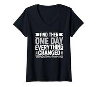 Womens And Then One Day Everything Changed Gray Ribbon Glioblastoma V-Neck T-Shirt