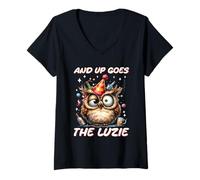 Womens and Up Goes The Luzie Owl Party Holiday Celebration Saying V-Neck T-Shirt