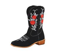 Women's and Winter Plus Size Foreign Trade European and American Fashion Boots Thick Heel High Heel Round Head Embroidered Women's Boots Boots Women Rain (Black, 7.5)