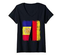Womens Andorra Germany Half Flag Andorran German Unity Pride V-Neck T-Shirt