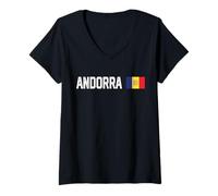 Women's Andorra National Flag Retro Distressed Patriotic Graphic V-Neck T-Shirt