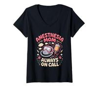 Women's Anesthesia Mom Always on Call Anesthesiologist CRNA V-Neck T-Shirt