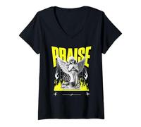 Womens Angel Cherub x Praise the Almighty Christian Streetwear V-Neck T-Shirt