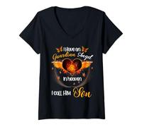 Womens Angel In Heaven I Call Him Son Memorial Design V-Neck T-Shirt