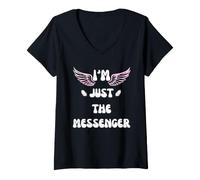 Women's Angel Wings I'm JUST THE Messenger V-Neck T-Shirt