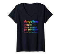 Women's Angelina Like A Normal Girl Only Cooler Queen First Name V-Neck T-Shirt
