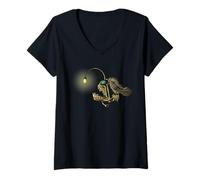 Women's Anglerfish Skeleton with Glowing Bulb, Bioluminescent Fish V-Neck T-Shirt