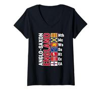Womens Anglo-Saxon Kingdoms of England Abbreviated White Lettering V-Neck T-Shirt
