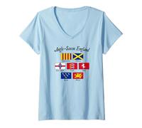 Womens Anglo-Saxon Kingdoms of England Flag Black Lettering V-Neck T-Shirt